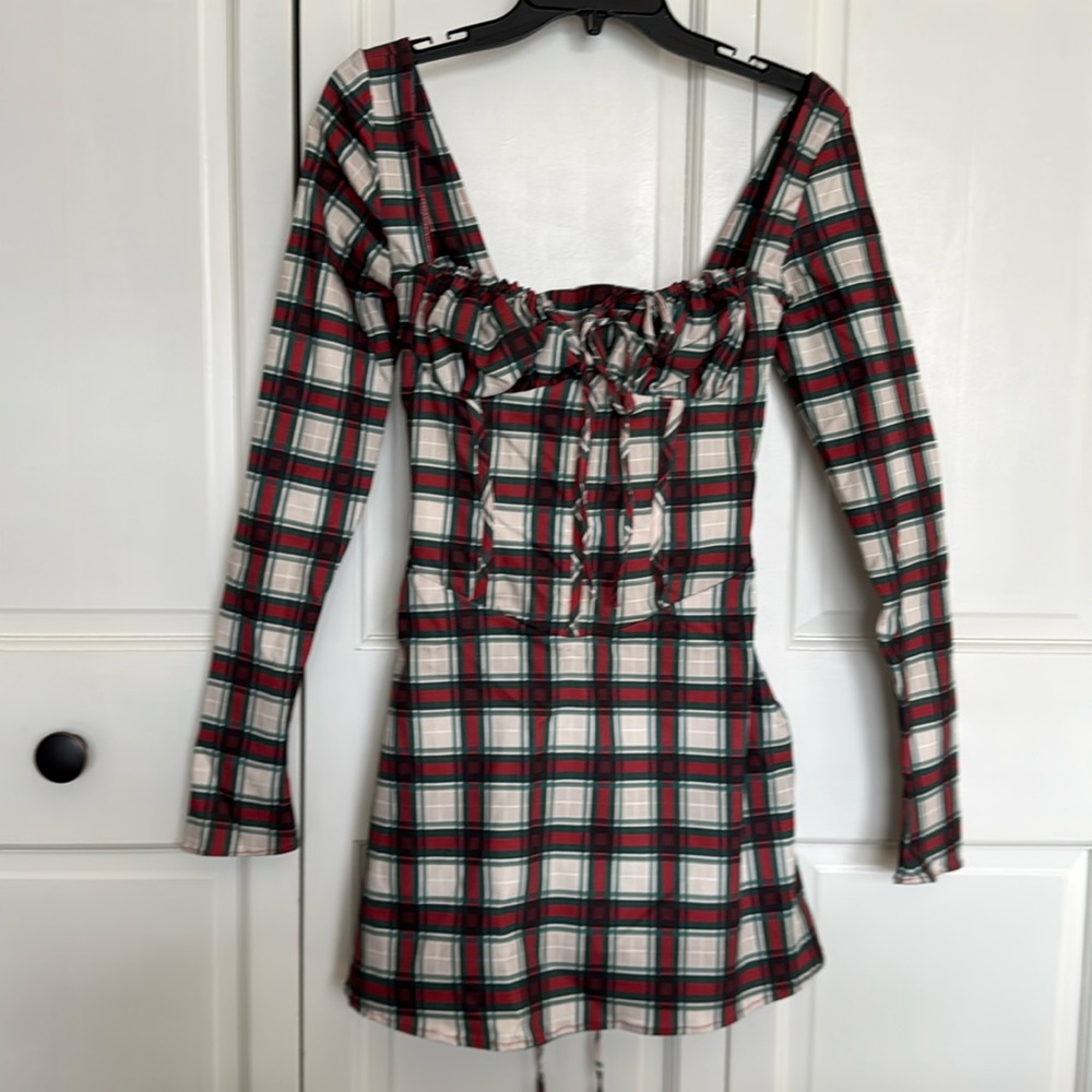 House of CB Malika Red Tartan Corset Mini Dress Women’s Size Medium - Picture 4 of 16